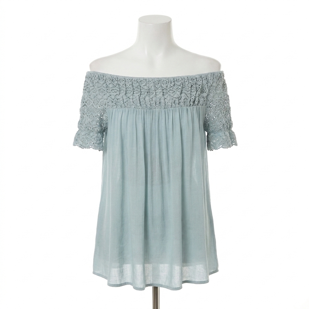 NEW DAVI & DANI laced trim off shoulder top in sage